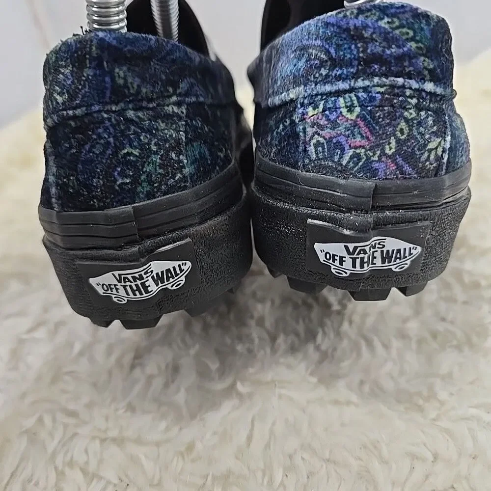 VANS Style 53 Velvet Paisley Men 4 Woman 5.5 Dark Blue Green Loafers Comfort Art